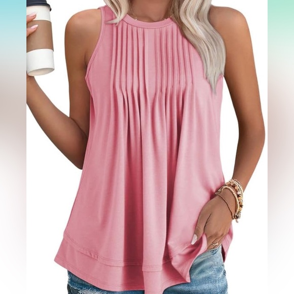 Tops - ⭐️Women’s pink summer pleated casual tank top